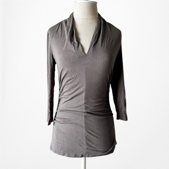 Vintage Y2K Vince Camuto Gray Knit 3/4 Sleeves Pullover V-Neck Top Size S/M - Picture 3 of 6